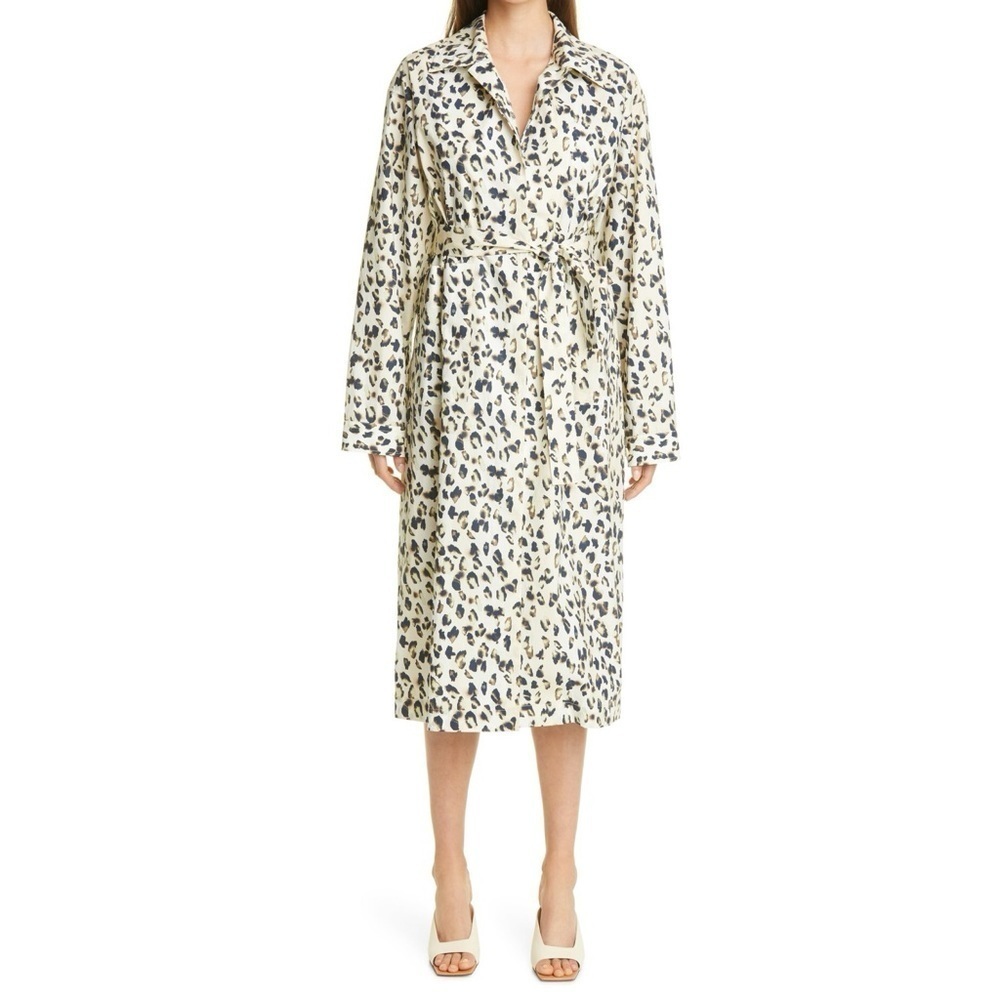 REMAIN BIRGER CHRISTENSEN Berna Print Long Sleeve Midi Shirtdress in Leopard